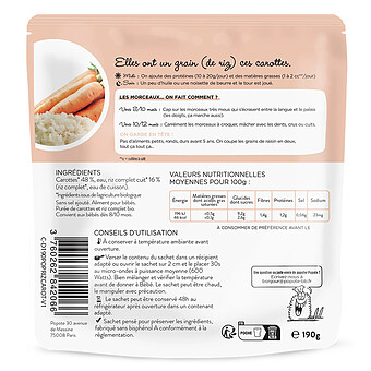 Les Petits Morceaux Carottes et Riz Complet - 190 g