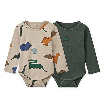 Lot de 2 Bodys Yanni Dinosaurs Mist & Forest Green - 12 Mois