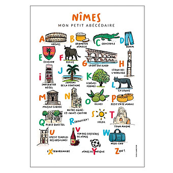 Affiche Abécédaire Nîmes - 70 x 50 cm Tata Clairette
