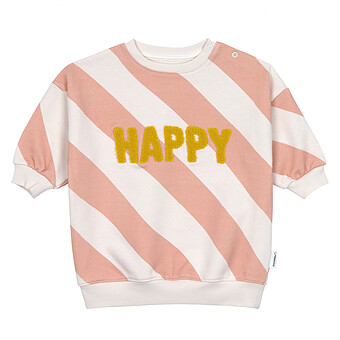 Sweat Little Gang Happy Blanc Rose - 2/4 Ans