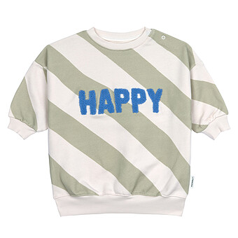 Sweat Little Gang Happy Blanc Kaki - 3/6 Mois