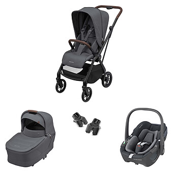 Poussette Trio Leona² - Siège Auto Pebble 360 i-Size Groupe 0+ - Nacelle Sense - Twillic Graphite & Essential Graphite Maxi-Cosi