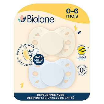 Lot de 2 Sucettes Anatomiques Essentielle Bleu et Beige - 0/6 Mois