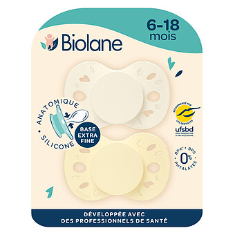 Lot de 2 Sucettes Anatomiques Essentielle Jaune et Beige - 6/18 Mois