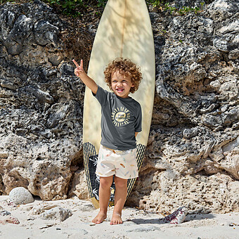 Short de Bain Couche Planches de Surf Ecru - 18/24 Mois 