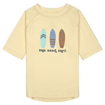 T-shirt Anti-UV Manches Courtes Planches de Surf Vanille - 2/3 Ans