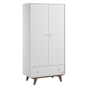 Armoire 2 Portes Mid II - Blanc et Noyer