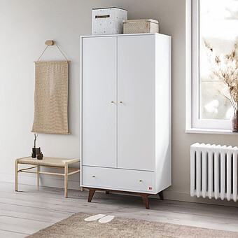 Armoire 2 Portes Mid II - Blanc et Noyer