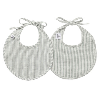 Lot de 2 Bavoirs Naissance - Rayé Vert de Gris
