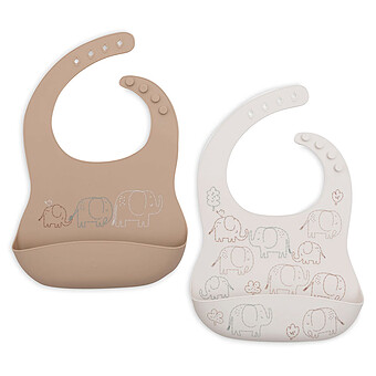 Lot de 2 Bavoirs Silicone - Elephant Tales