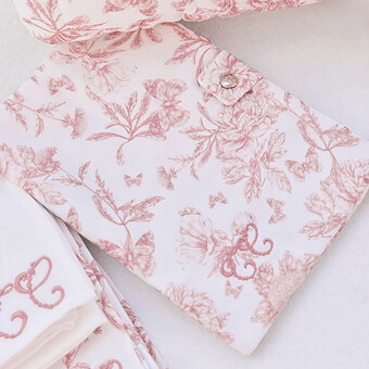 Protège-carnet de Santé - Toile de Jouy Rose