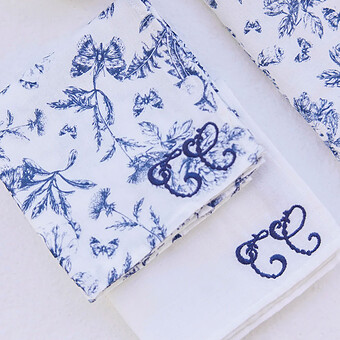 Lot de 2 Langes - Toile de Jouy Bleu