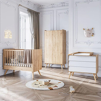 Chambre Trio Vintage 70 x 140 cm - Chêne et Blanc