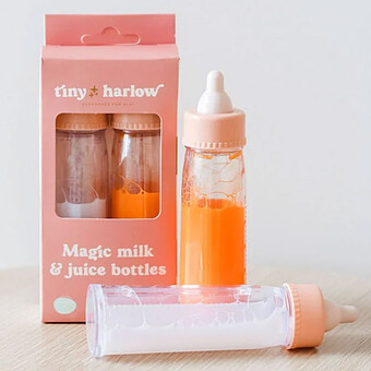 Duo de Biberons Magiques pour Poupée - Lait et Jus de Fruit