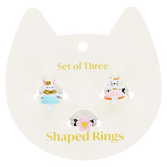 Lot de 3 Bagues Pailletées - Lapin, Chat et Fleur