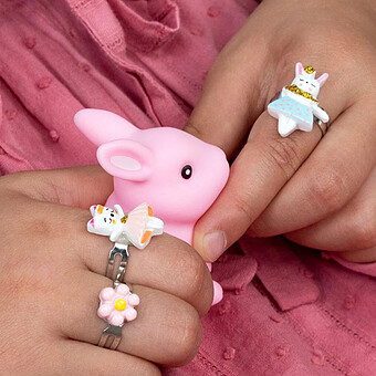 Lot de 3 Bagues Pailletées - Lapin, Chat et Fleur
