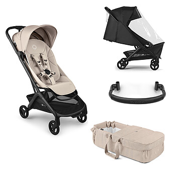 Poussette Compacte Butterfly 2 + Baby Nest + Barre de Protection + Protection Pluie - Desert Taupe