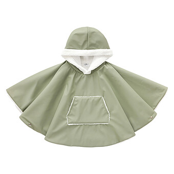 Poncho de Voyage Vert Sauge Sherpa Blanc - 1/2 Ans