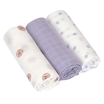 Lot de 3 Langes Tiny Team - Lilas Pastel