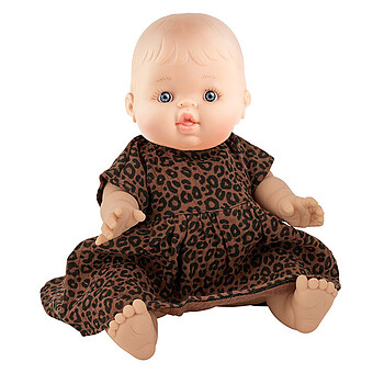 Poupée Petite Fille avec sa Robe - Léopard Marron