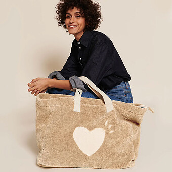 Cabas Coeur en Moumoute - Beige
