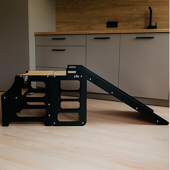 Tour de Cuisine Pliable en Bouleau avec Toboggan - Noir