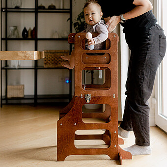 Tour de Cuisine Pliable en Bouleau Avec Kit Chaise Haute - Miel