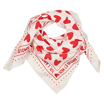 Foulard Adulte - Blanc Coeurs Rouges