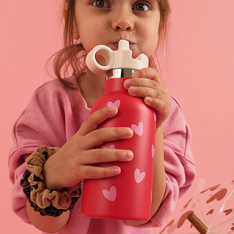 Gourde Inox Rouge Coeurs Roses  - 350 ml
