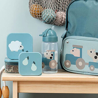 Gourde avec Paille Tiny Farm Bleu - 350 ml