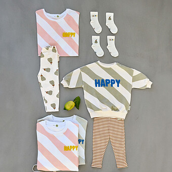 Sweat Little Gang Happy Blanc Kaki - 3/6 Mois