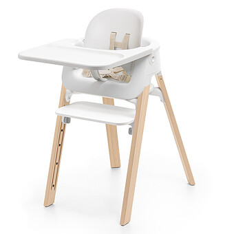 Chaise Haute Steps avec Plateau et Baby Set - Blanc et Naturel