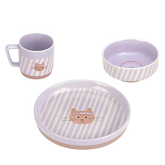 Coffret Repas 3 Pièces en Porcelaine Tiny Team - Chat