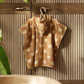 Poncho de Bain Eponge Jacquard Réversible - Teddy Bear Biscuit