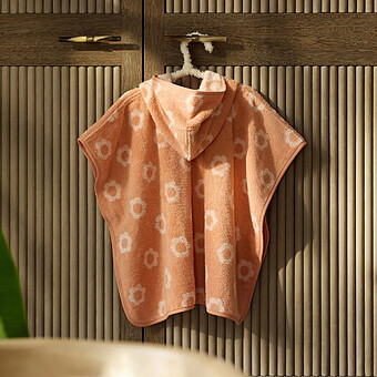 Poncho de Bain Eponge Jacquard Réversible - Flower Blush