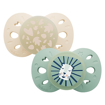 Lot de 2 Sucettes Anatomiques Nuit Vert et Beige - 6/18 Mois