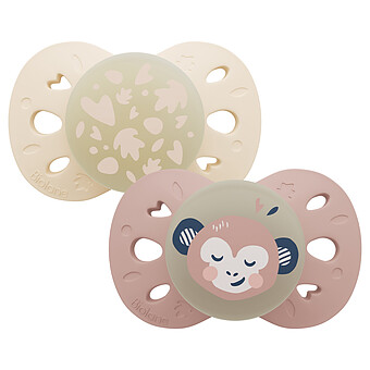 Lot de 2 Sucettes Anatomiques Nuit Rose et Beige - 6/18 Mois