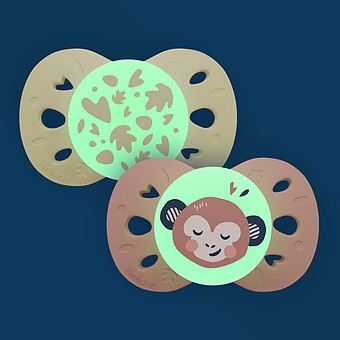 Lot de 2 Sucettes Anatomiques Nuit Rose et Beige - 6/18 Mois