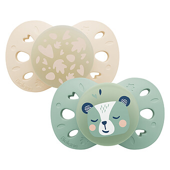 Lot de 2 Sucettes Anatomiques Nuit Vert et Beige - 18 Mois +