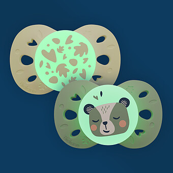 Lot de 2 Sucettes Anatomiques Nuit Vert et Beige - 18 Mois +