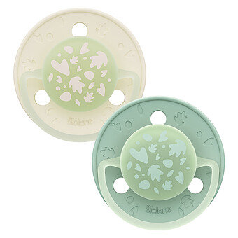 Lot de 2 Sucettes Rondes Nuit Vert et Beige - 6 Mois +