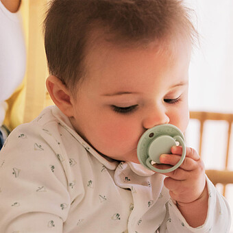 Lot de 2 Sucettes Rondes Originale Vert et Beige - 0/6 Mois