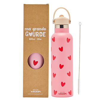 Gourde Inox Rose Coeurs Rouge - 600 ml