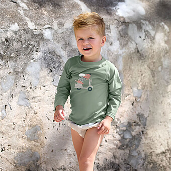 T-shirt Anti-UV Manches Longues Scooter Chien Vert - 12/18 Mois