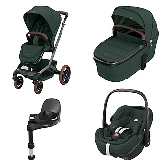 Poussette Trio Fame - Siège Auto Pebble 360 Pro² i-Size Groupe 0+ - Nacelle Fame - Base FamilyFix 360 Pro -Twillic Green
