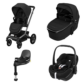 Poussette Trio Fame - Siège Auto Pebble 360 Pro² i-Size Groupe 0+ - Nacelle Fame - Base FamilyFix 360 Pro -Twillic Black