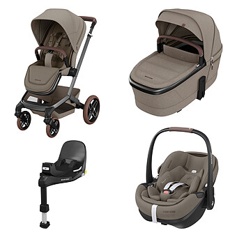 Poussette Trio Fame - Siège Auto Pebble 360 Pro² i-Size Groupe 0+ - Nacelle Fame - Base FamilyFix 360 Pro -Twillic Truffle