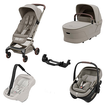 Poussette Trio Fame Cabin - Siège Auto Coral Slide Pro i-Size Groupe 0+ - Nacelle Fame Cabin - Sangle de Transport Coral Slide Pro - Adaptateur Fame Coral Slide Pro - Saphire Sand