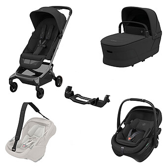 Poussette Trio Fame Cabin - Siège Auto Coral Slide Pro i-Size Groupe 0+ - Nacelle Fame Cabin - Sangle de Transport Coral Slide Pro - Adaptateur Fame Coral Slide Pro - Onyx Black