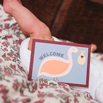 Carte Welcome Baby Cigogne